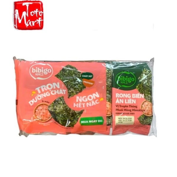 Rong biển ăn liền Bibigo - vị muối hồng Himalaya (lốc 3 gói x 4g)