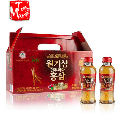 Hộp nước hồng sâm có củ Won Ki Sam (120ml x 10 chai)