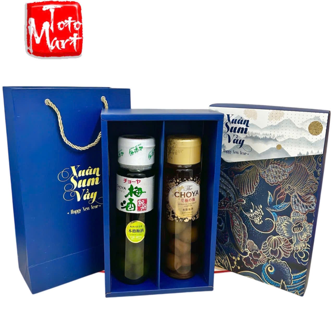 Set quà 2 chai Rượu mơ xanh và Rượu mơ vàng Choya
