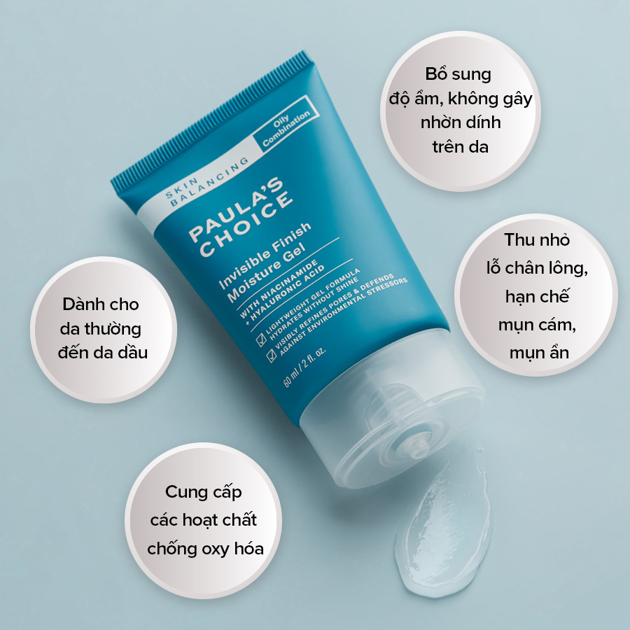 Gel dưỡng ẩm ban đêm cho da mềm mịn Paula’s Choice Skin Balancing Invisible Finish Moisture Gel 60ml