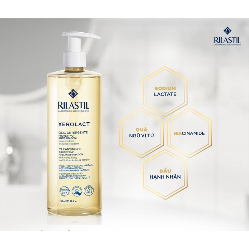 Dầu Tắm Làm Sạch, Dưỡng Ẩm, Làm Sáng Da Rilastil Xerolact Cleansing Oil 750Ml