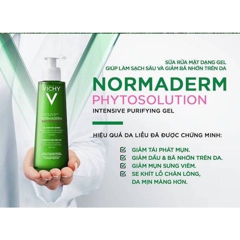 Sữa rửa mặt dạng gel giúp làm sạch sâu và giảm bã nhờn trên da Vichy Normaderm Phytosolution Intensive Purifying Gel