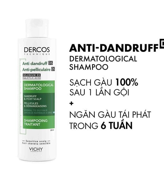Dầu Gội Vichy Sạch Gàu Cho Da Đầu Dầu, Ngứa Dercos Technique Anti-Dandruff Normal To Oily Hair Advanced Action Shampoo