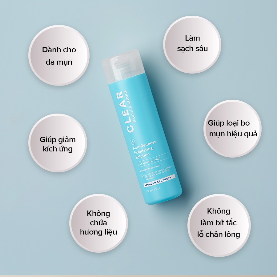 Tinh chất giảm mụn ẩn, mụn đầu đen Paula's Choice CLEAR Regular Strength Anti Redness Exfoliating Solution With 2% Salicylic Acid