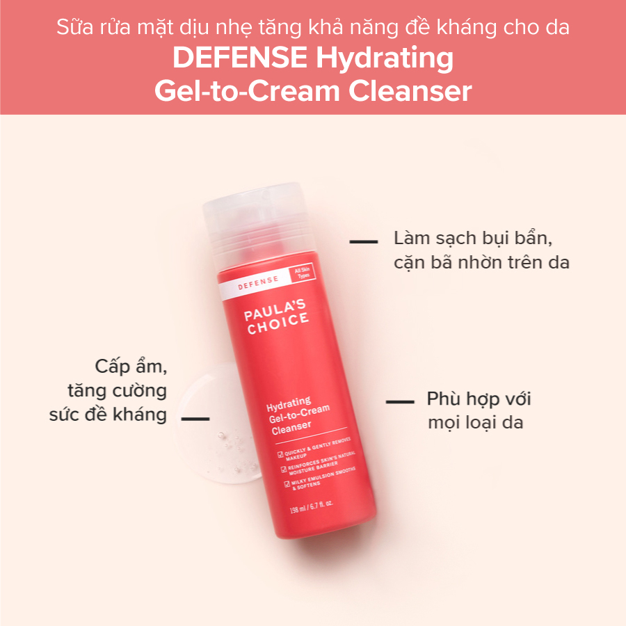 Sữa Rửa Mặt Diu Nhẹ Paula's Choice Defense Hydrating Gel-To-Cream Cleanser