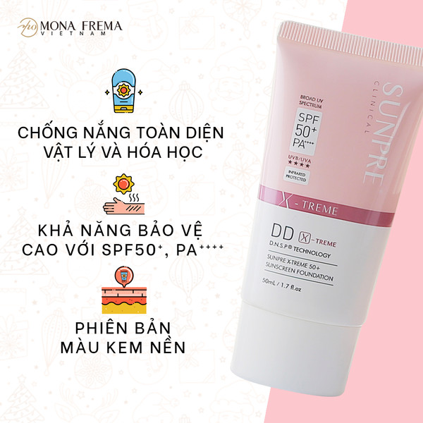 Kem Chống Nắng Monafrema SUNPRE DD X-Treme 50+ Sunscreen Foundation 50ML