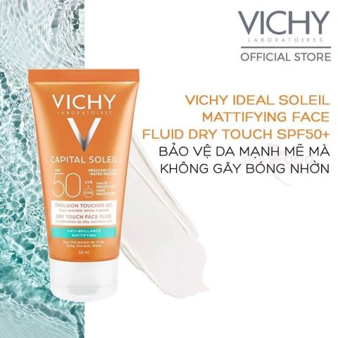Kem chống nắng không gây nhờn rít không màu Vichy Ideal Soleil Mattifying Face Fluid Dry Touch SPF 50