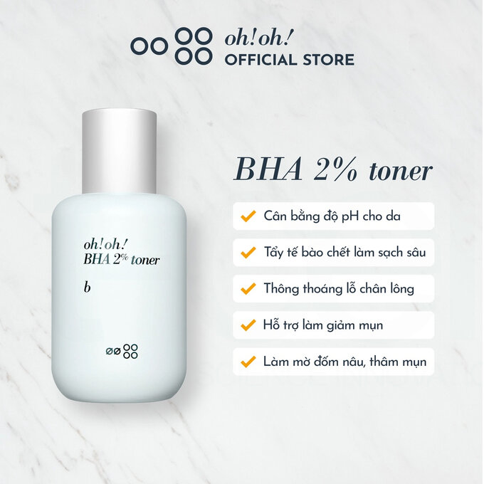 oh!oh! BHA 2% toner : b - Nước Cân Bằng 2% BHA Tẩy Tế Bào Chết, Làm Sạch Sâu Da (75ml)