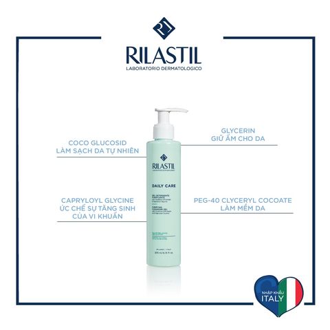 Gel Rửa Mặt Cho Da Dầu Nhờn, Da Hỗn Hợp Rilastil Daily Care Purifying Cleansing Gel 200Ml