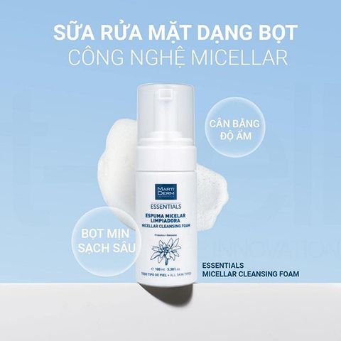 Sữa Rửa Mặt Dạng Bọt Dịu Nhẹ Cho Mọi Loại Da Martiderm Essentials Micellar Cleansing Foam 100ml