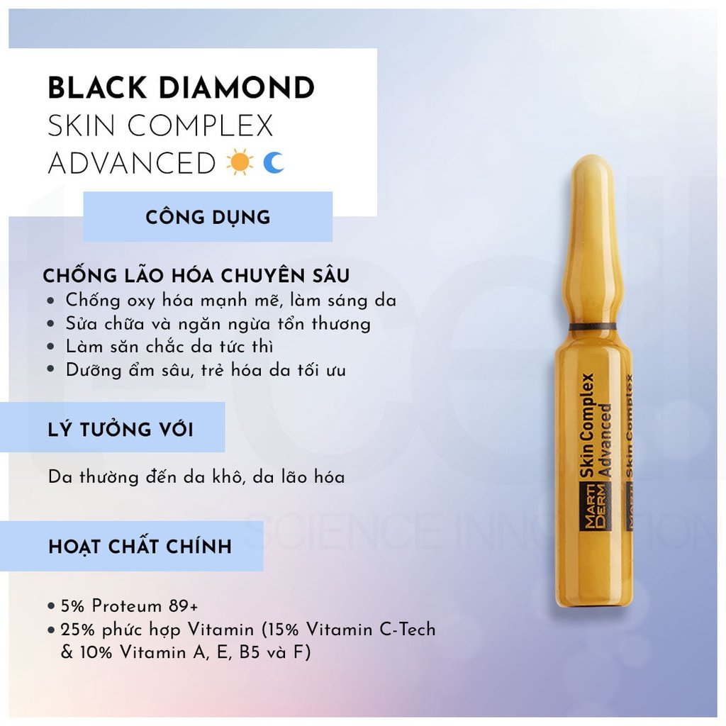 Ampoule Chống Oxy Hoá, Trẻ Hóa & Làm Sáng Da 5% Proteum 89+, 15% Vitamin C-Tech - MartiDerm Black Diamond Skin Complex Advanced 30amp