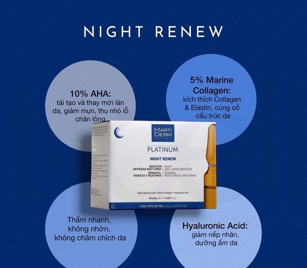 Ampoule Chống Lão Hoá & Tái Tạo Da Ban Đêm - MartiDerm Platinum Night Renew Ampoule 30amp