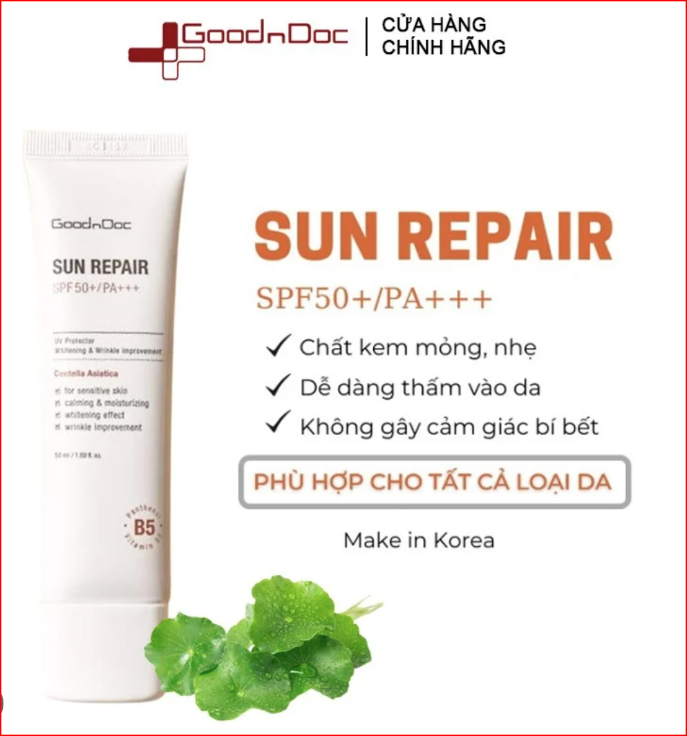 Kem Chống Nắng GoodnDoc Sun Repair SPF50/PA+++ 50ml - Dưỡng Ẩm, Phục Hồi Da