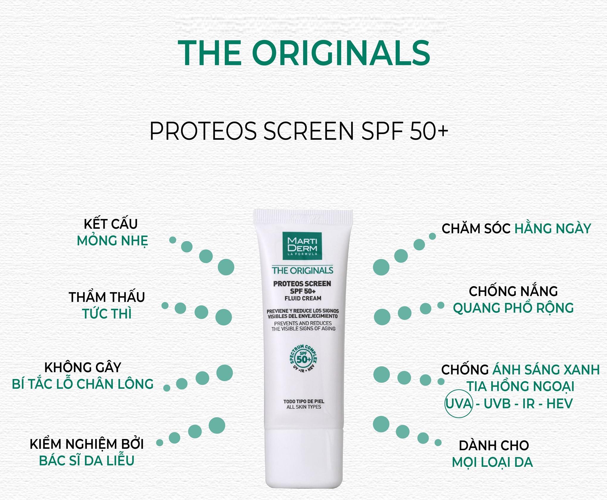 Kem Chống Nắng MartiDerm Ngừa Nám The Originals Proteos Screen SPF50+ Fluid Cream