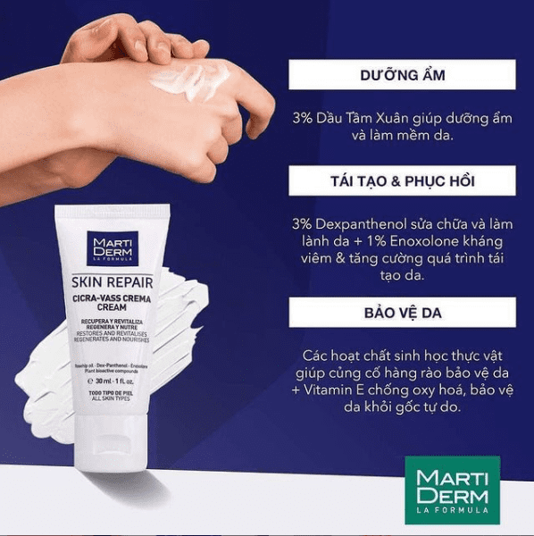 Kem Dưỡng Tái Tạo & Phục Hồi Da Nhạy Cảm - MartiDerm Skin Repair Cicra Vass Cream 30ml