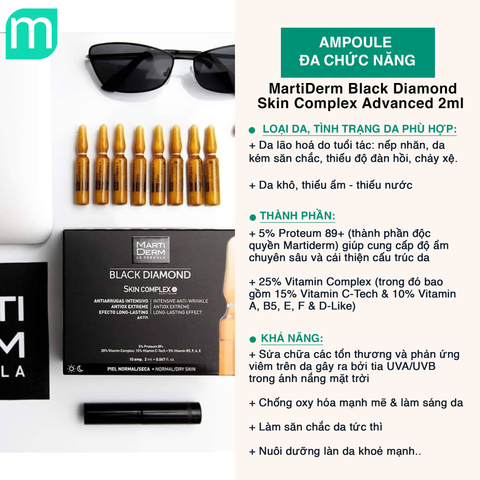 Ampoule Chống Oxy Hoá, Trẻ Hóa & Làm Sáng Da 5% Proteum 89+, 15% Vitamin C-Tech - MartiDerm Black Diamond Skin Complex Advanced 30amp