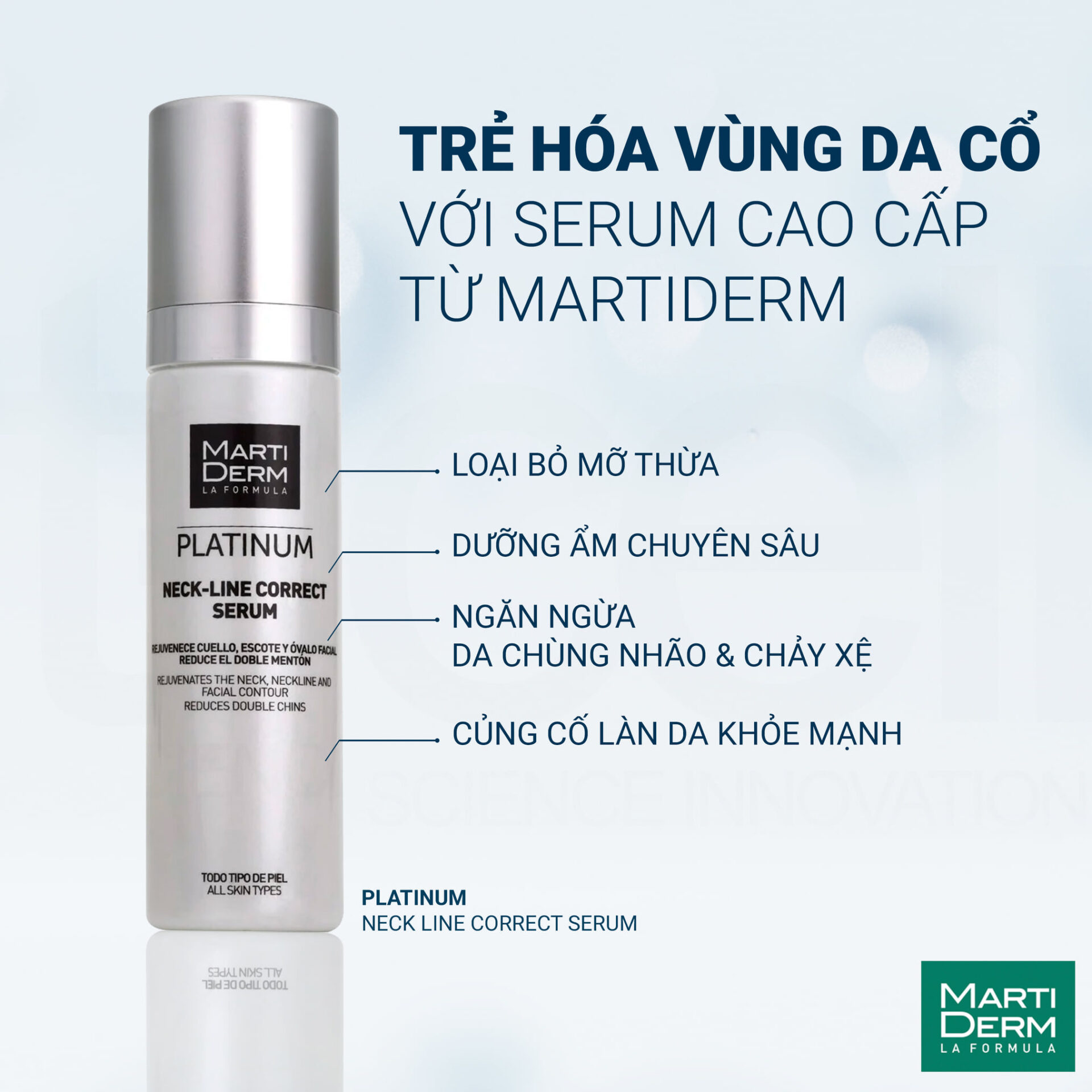 Tinh Chất Làm Săn Chắc & Trẻ Hoá Da Vùng Cổ - MartiDerm Platinum Neck Line Correct Serum (50ml)