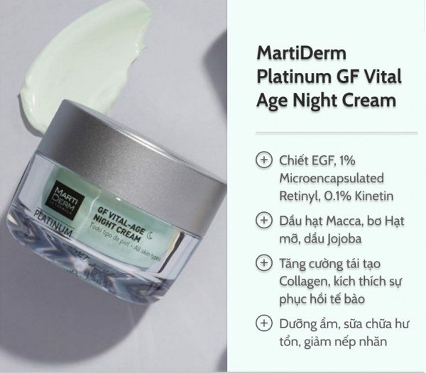 Kem Dưỡng Phức Hợp Retinyl Palmitate Phục Hồi Hỗ Trợ Trị Mụn & Trẻ Hóa - MartiDerm Platinum GF Vital Age Night Cream 50ml