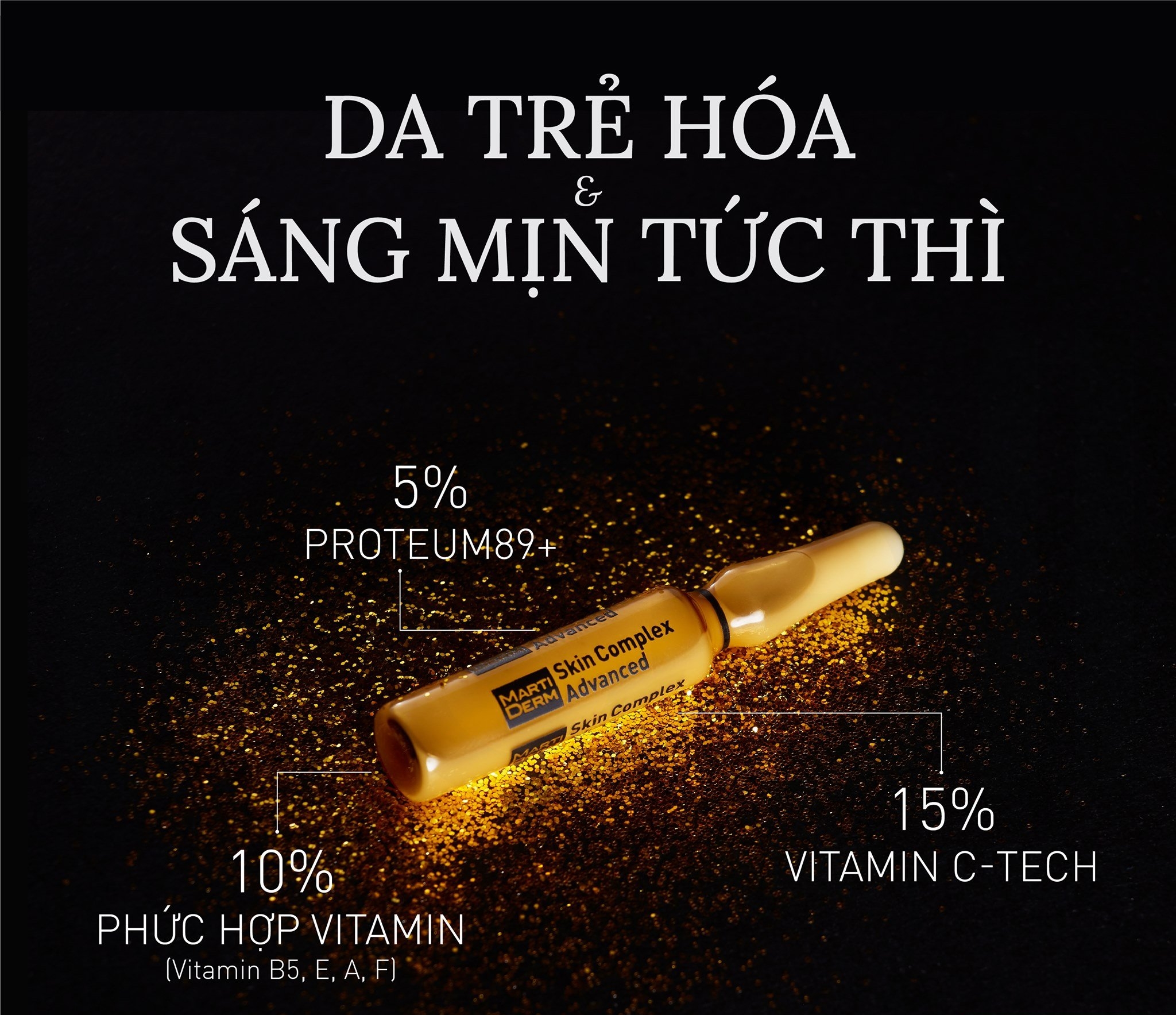 Ampoule Chống Oxy Hoá, Trẻ Hóa & Làm Sáng Da 5% Proteum 89+, 15% Vitamin C-Tech - MartiDerm Black Diamond Skin Complex Advanced 30amp