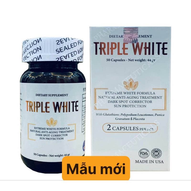 Viên uống Triple White chống nắng trắng da trị nám Glutathione 1200 mg (Hàng Mỹ)