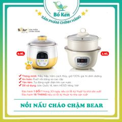 Nồi Nấu Chậm Đa Năng Kèm Lồng Hấp Bear Dung Tích 0.8L - 1.6L - Bản Quốc Tế