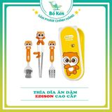 Set tập ăn 3 món [Thìa, Dĩa, Đũa xỏ ngón] Edison, hình cú mèo [Tay phải]