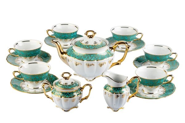  Bộ cà phê sứ Tiệp dây vàng xanh ngọc 