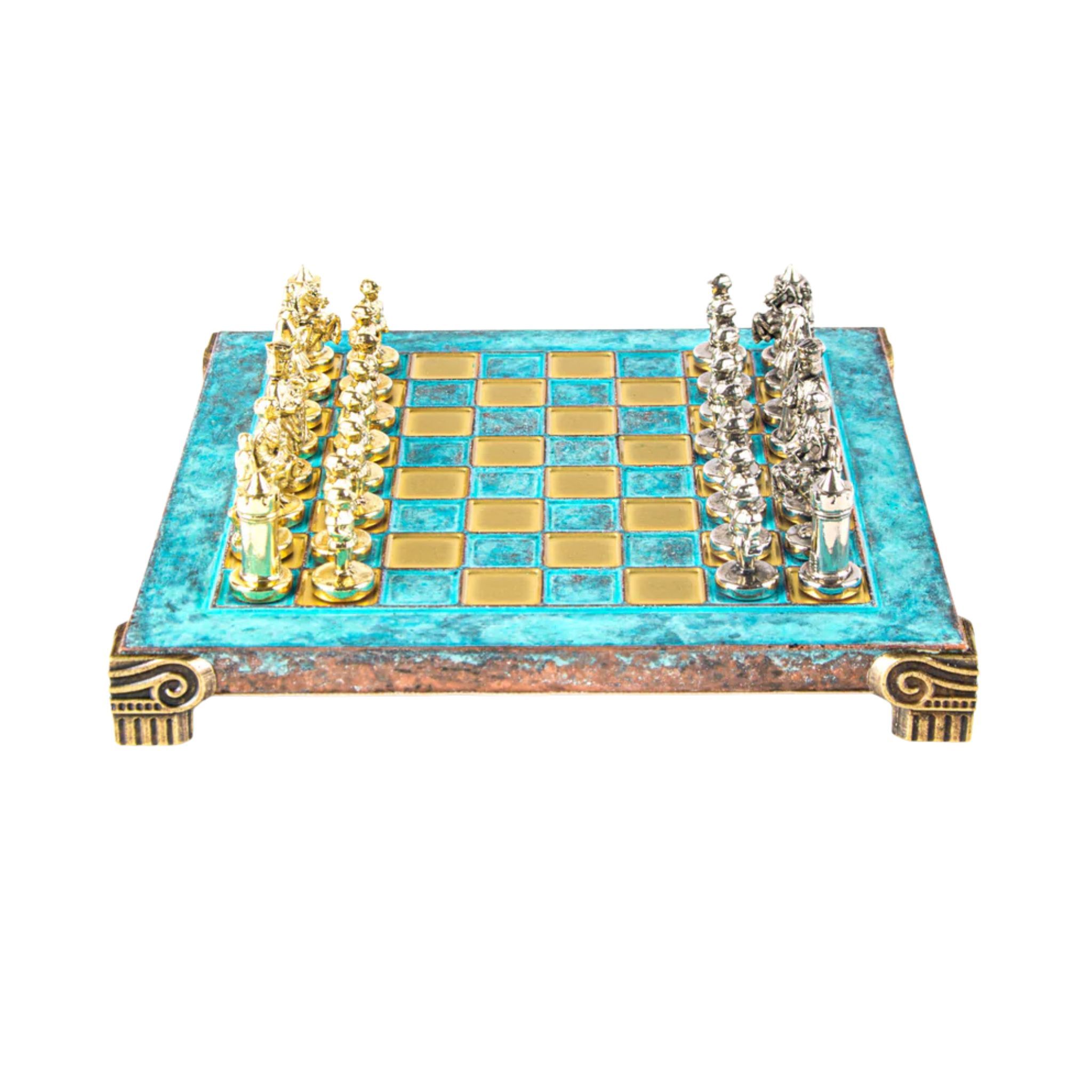  Bộ bàn cờ Byzantine Metal Antique Turquoise Platina 20cm Manopoulos 