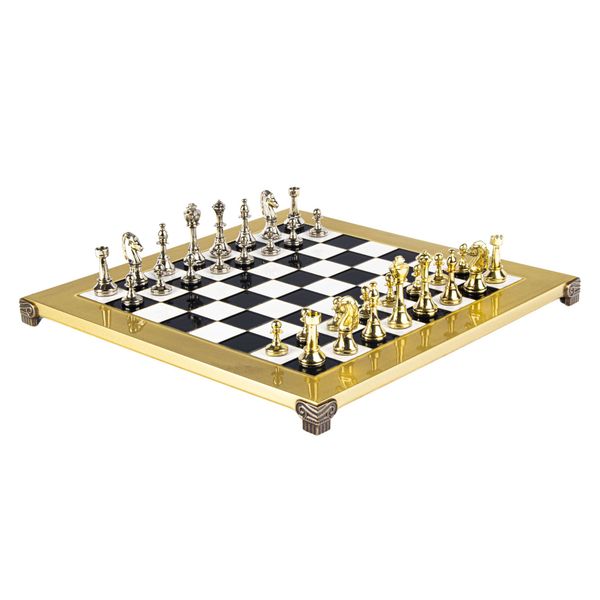  Bộ bàn cờ Classic Metal Staunton trắng đen 36cm Manopoulos 