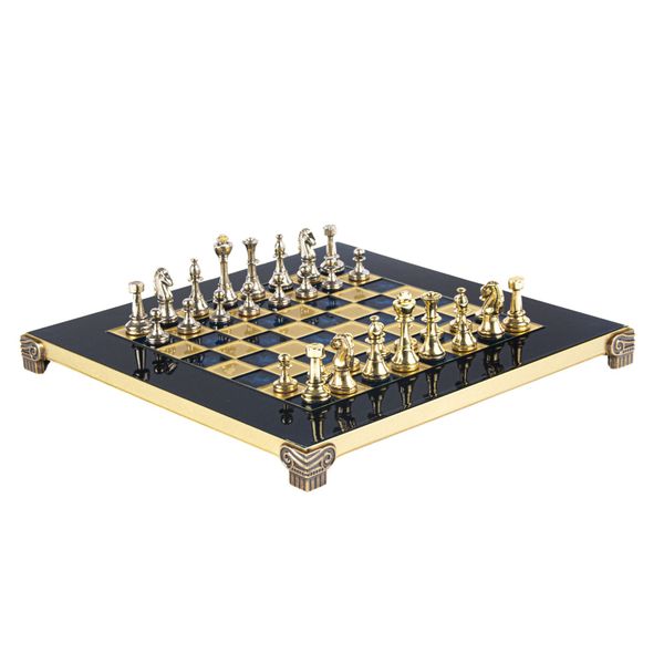  Bộ bàn cờ Classic Metal Staunton xanh dương 28cm Manopoulos 
