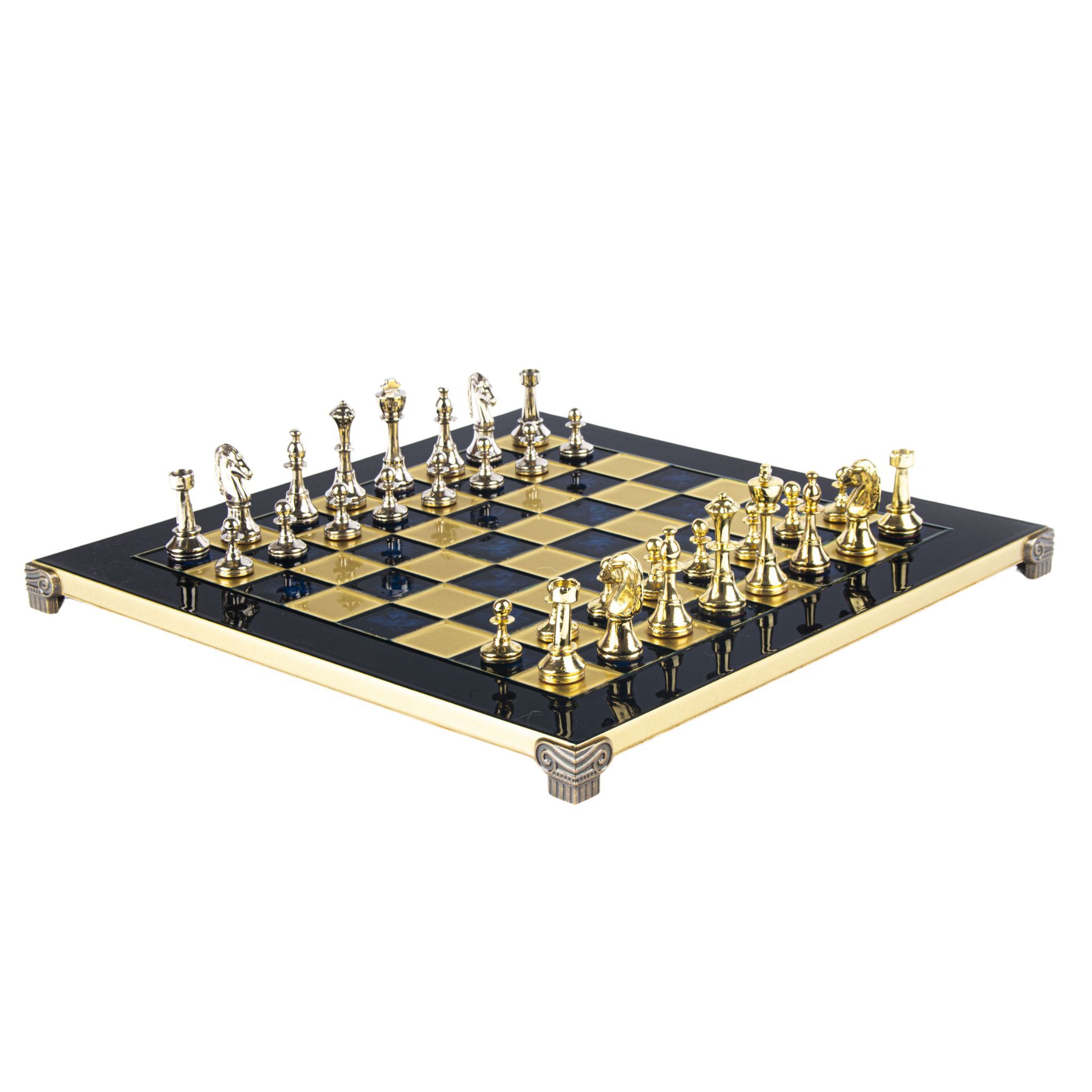  Bộ bàn cờ Classic Metal Staunton xanh dương  36cm Manopoulos 