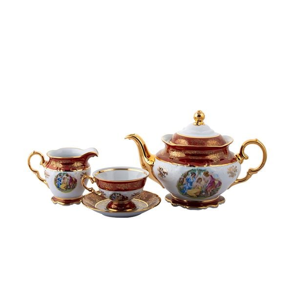  Bộ cà phê Tiệp hoa văn Cô tiên màu Đỏ 