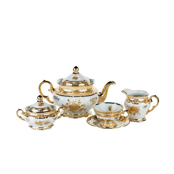  Bộ cà phê sứ Tiệp hoa văn Hoa hồng màu Vàng 