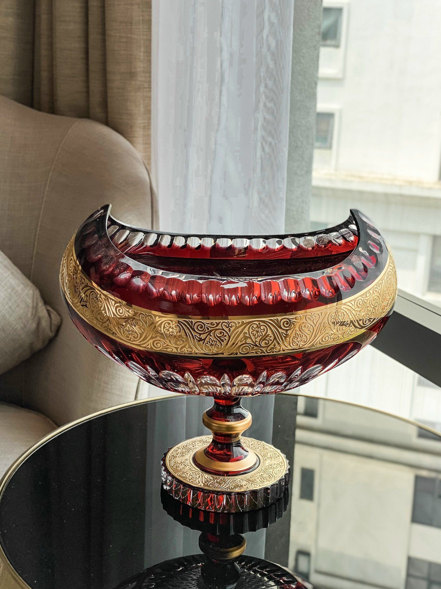 Chân bồng pha lê khảm vàng Gondola đỏ Ruby 