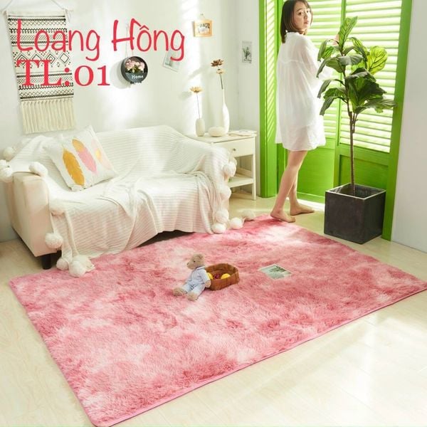  . Thảm lông trải sàn - hồng loang 