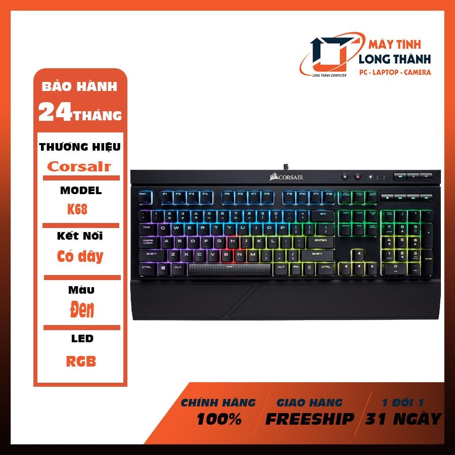 Bàn Phím Gaming Corsair K68 RGB MX Red (Đen)