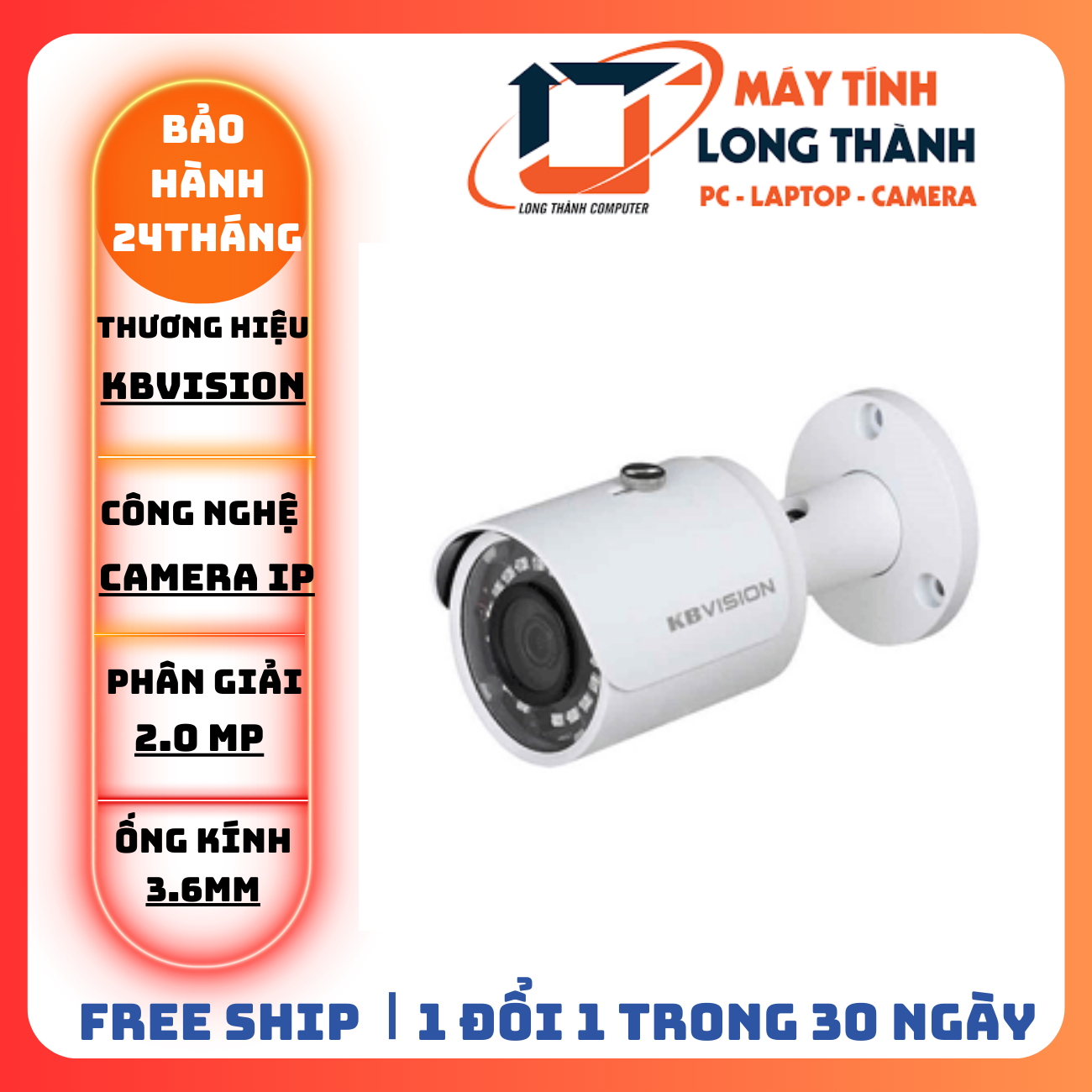 CAMERA KBVISION IP 2.0MP THÂN TRỤ KXA2011TN3 Máy Tính Long Thành