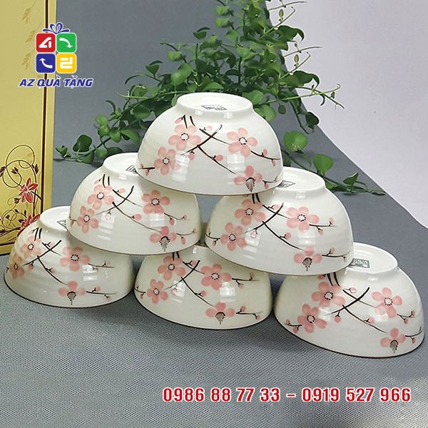 Bộ 6 Bát Cơm Tráng Men Hoa Đào Hồng