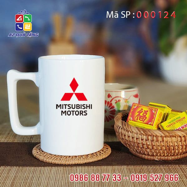 Cốc sứ trắng cao quai vuông