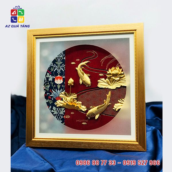 Tranh Cá Chép Hoa Sen Mạ Vàng 01