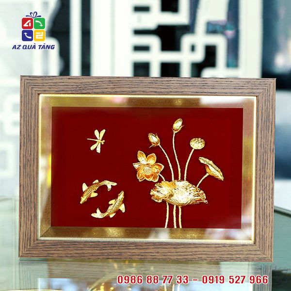 Tranh Cá Chép Hoa Sen Mạ Vàng 02