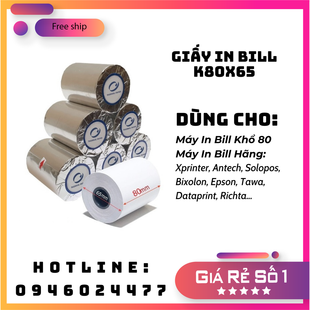 Giấy In Bill K80 x 65 ( Thùng 50 Cuộn )