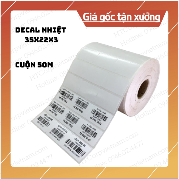 Decal Nhiệt 3 Tem Trên Hàng 35x22x3 cuộn 50m