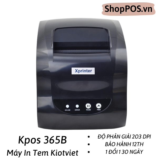 Máy in mã vạch KPOS 365B - [ USB + LAN - 203 dpi - In Tem Phần Mềm Kiotviet ]