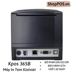 Máy in mã vạch KPOS 365B - [ USB + LAN - 203 dpi - In Tem Phần Mềm Kiotviet ]
