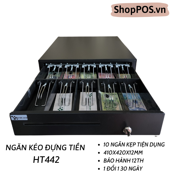 Ngăn kéo đựng tiền HT442 ( MODEL 2022 -10 ngăn kẹp)