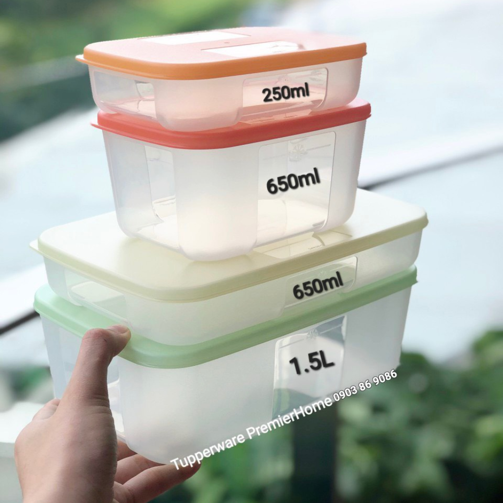  Set 4 Hộp Trữ Đông Tupperware Freezermate Colorful (1h 1.5L, 1h 650ml cao, 1h 650ml dẹp, 1h 250ml) 