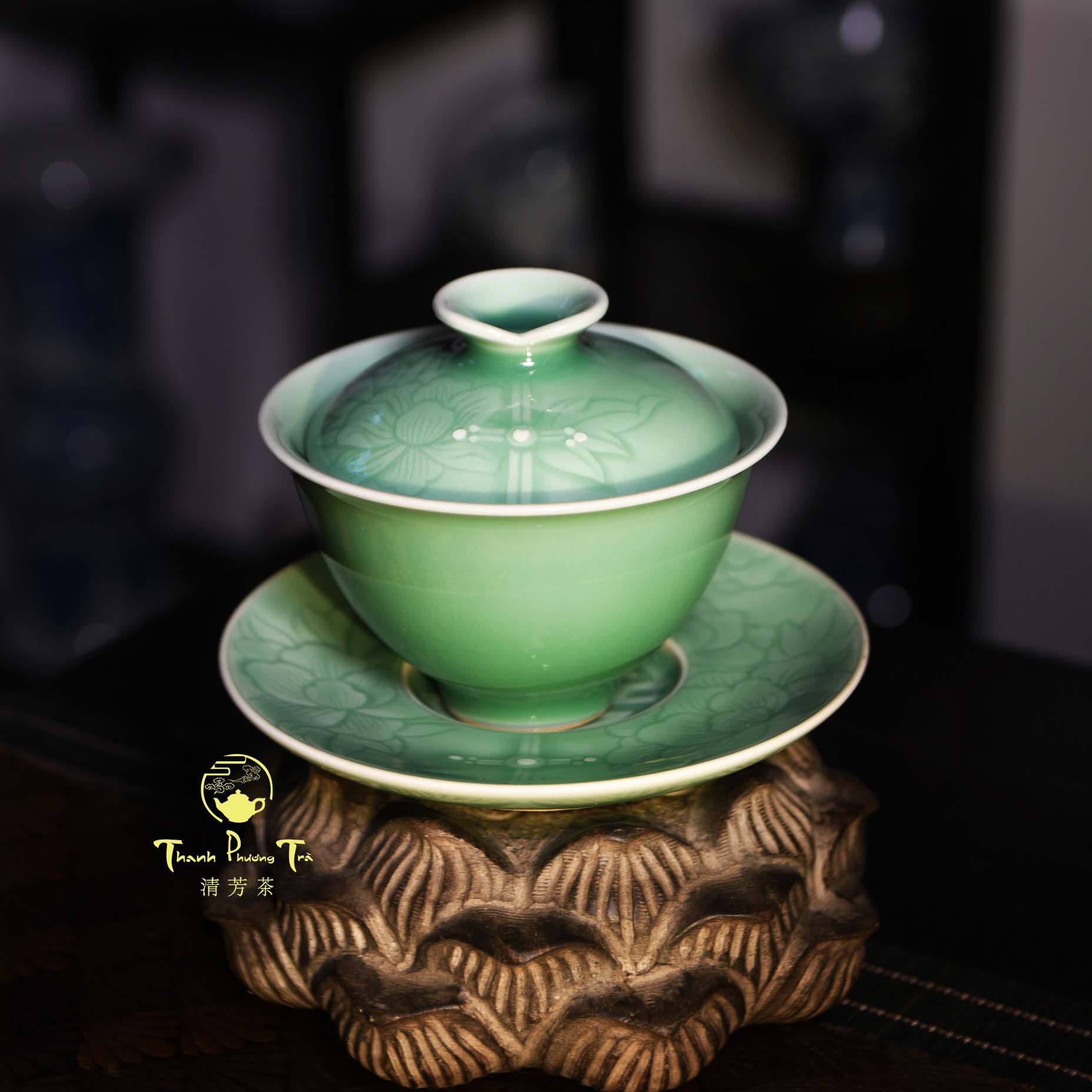  Khải pha trà sứ Long Tuyền điêu khắc Kì Bào thủ công 