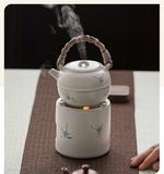 Bộ ấm & bếp lò đun/hâm nóng gốm trắng mini Hồ Điệp Lan Hoa vẽ tay 