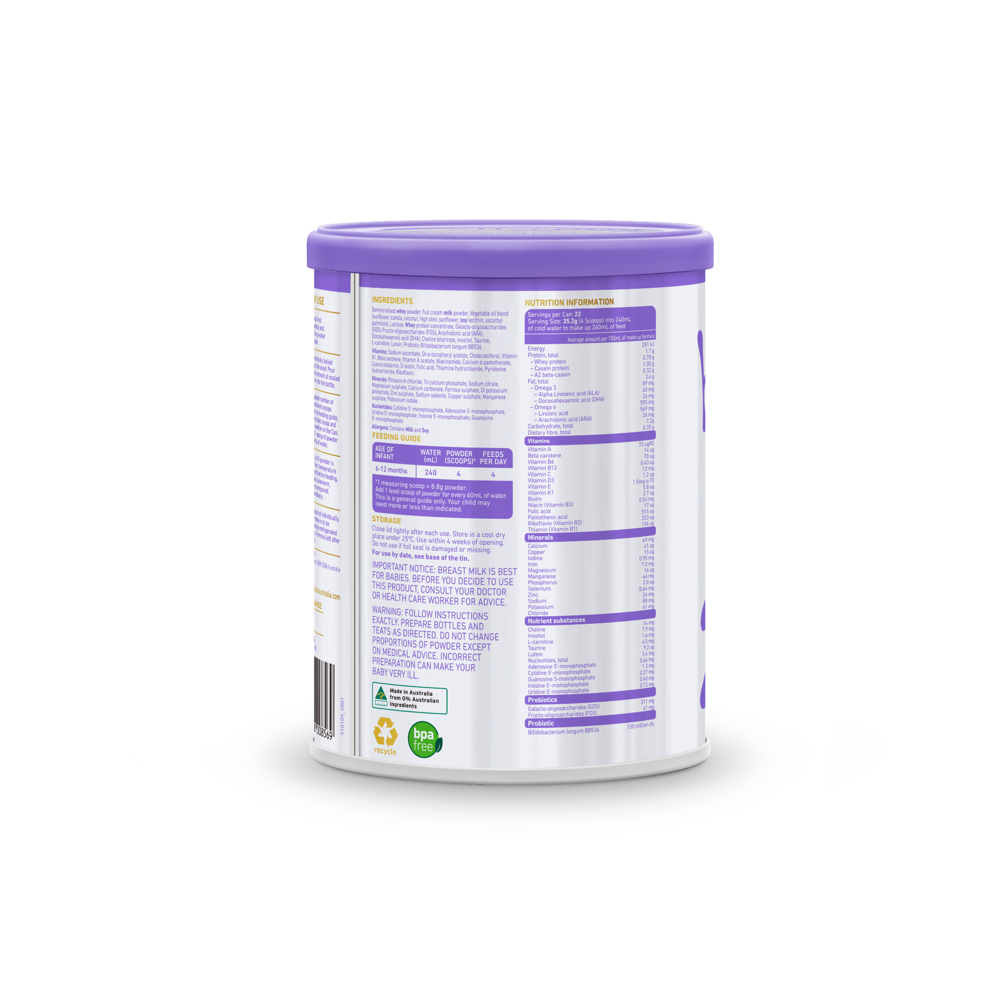 Bubs Supreme フォローオンミルク ステージ2 800g×2缶セット Sữa Bubs